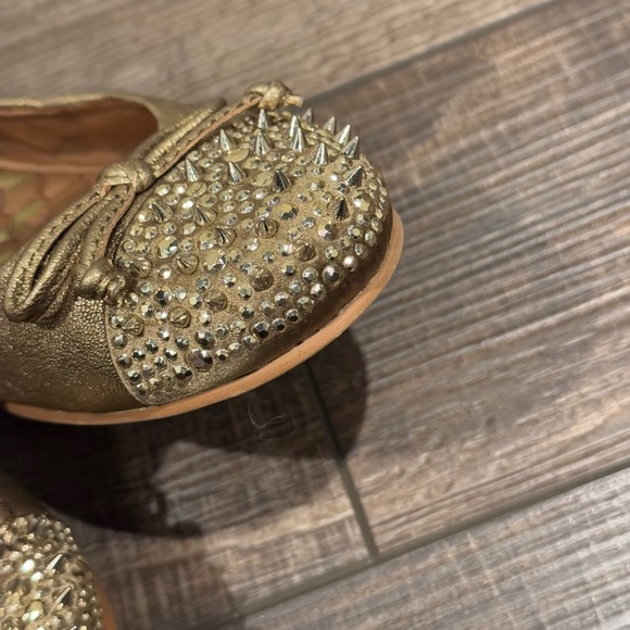 Sam Edelman Beatrix Ballet Flat Ballerina Stud Spike Leather Gold Size 7 - Picture 14 of 16
